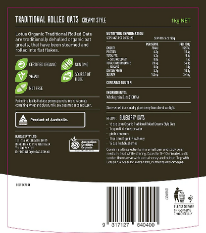 Lotus Organic Traditional Rolled Oats 1kg